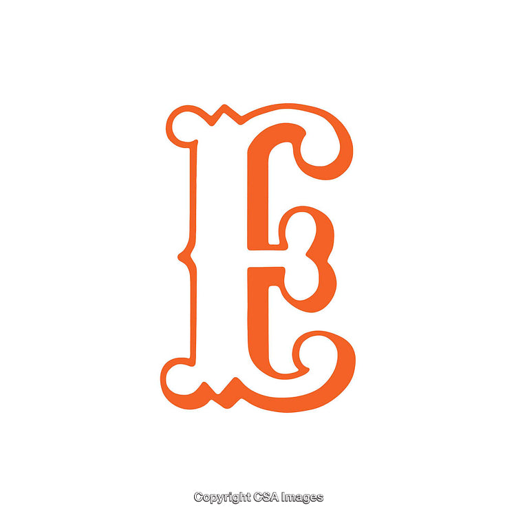 Decorative Ornate Letter E in Bold Orange Style