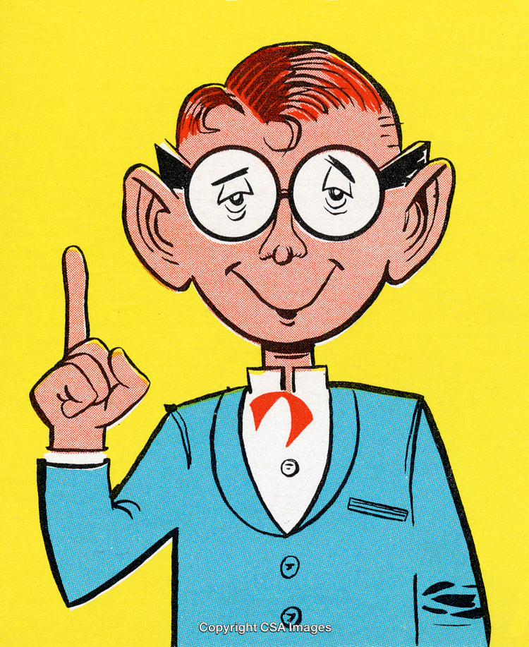 Colorful Cartoon Character Illustration in Blue Suit on Yellow Background