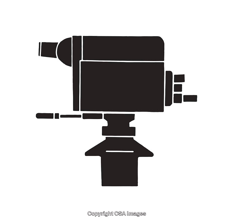 Silhouette Icon of a Vintage Movie Camera in Black and White