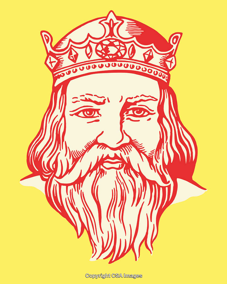 Colorful Line Art King Illustration Featuring Crown and Majestic Beard