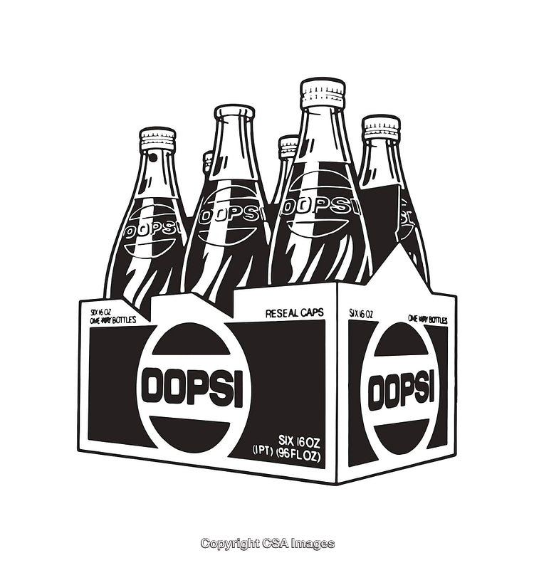 Black and White Line Art Illustration of Soda Bottles in a Six-Pack Carrier