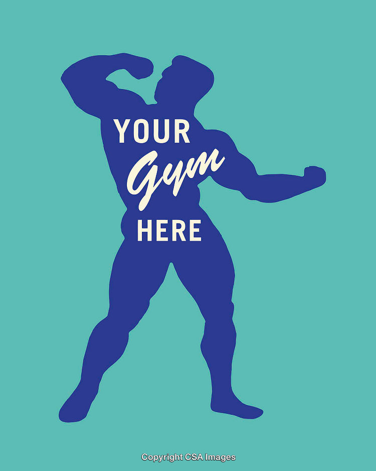 Silhouette Illustration of Bodybuilder with Gym Branding Text