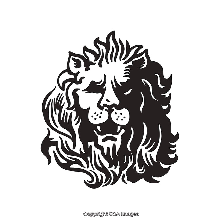 Black and White Lion Line Art Illustration with Bold Features