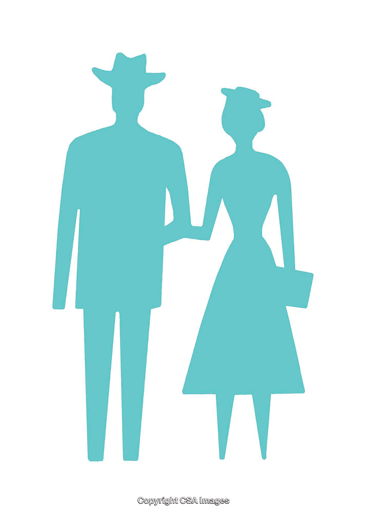 Silhouette of a Couple Holding Arms in Retro-Inspired Attire
