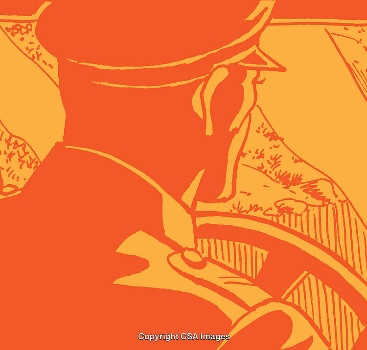 Abstract Illustration of Driver in Vintage Style with Bold Orange Colors