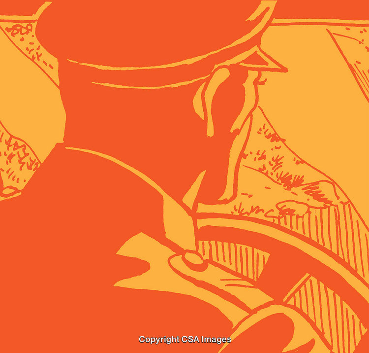 Abstract Illustration of Driver in Vintage Style with Bold Orange Colors