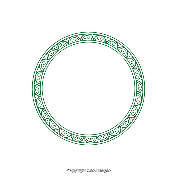 Decorative Circular Frame with Ornamental Green Pattern on White Background