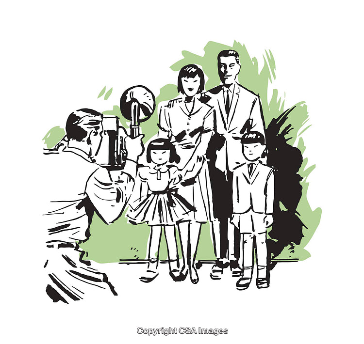 Illustration of a Happy Family Posing for a Professional Photographer
