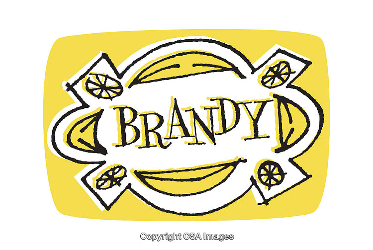 Stylized Illustration of Brandy Label with Lemon Iconography