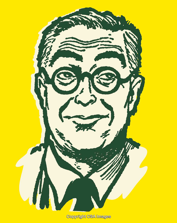 Color Line Art Portrait of Man with Glasses on Yellow Background