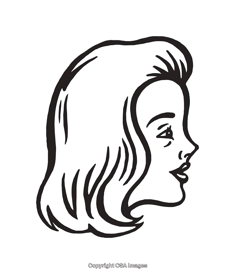 Vintage Styled Line Art of a Smiling Woman's Side Profile