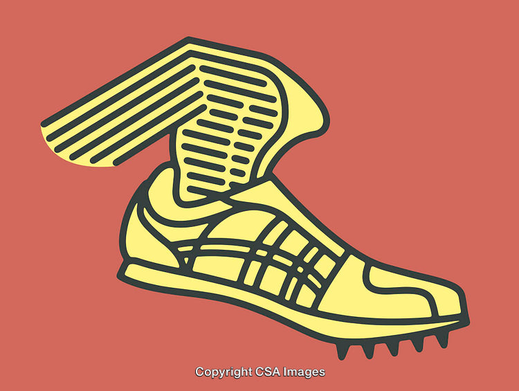 Colorful Winged Running Shoe Graphic Illustration on an Orange Background