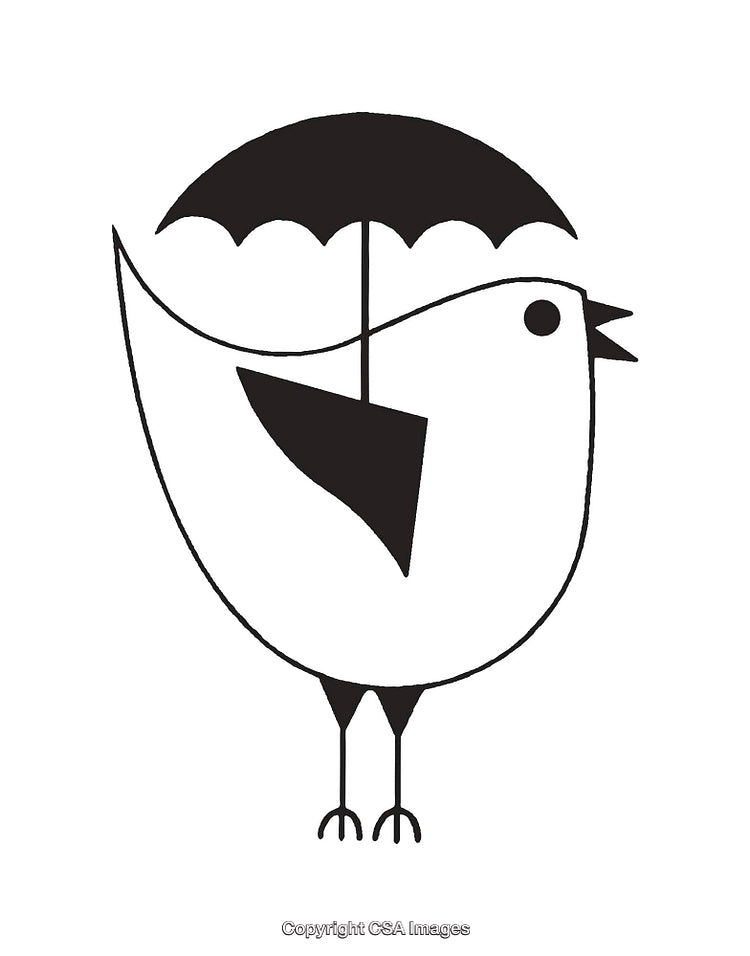 Minimalist Black and White Bird Illustration with Umbrella Concept