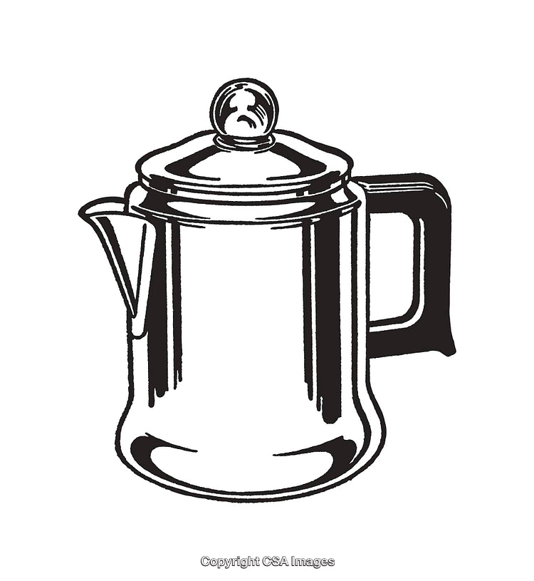 Black and White Line Art of a Classic Metal Teapot Illustration