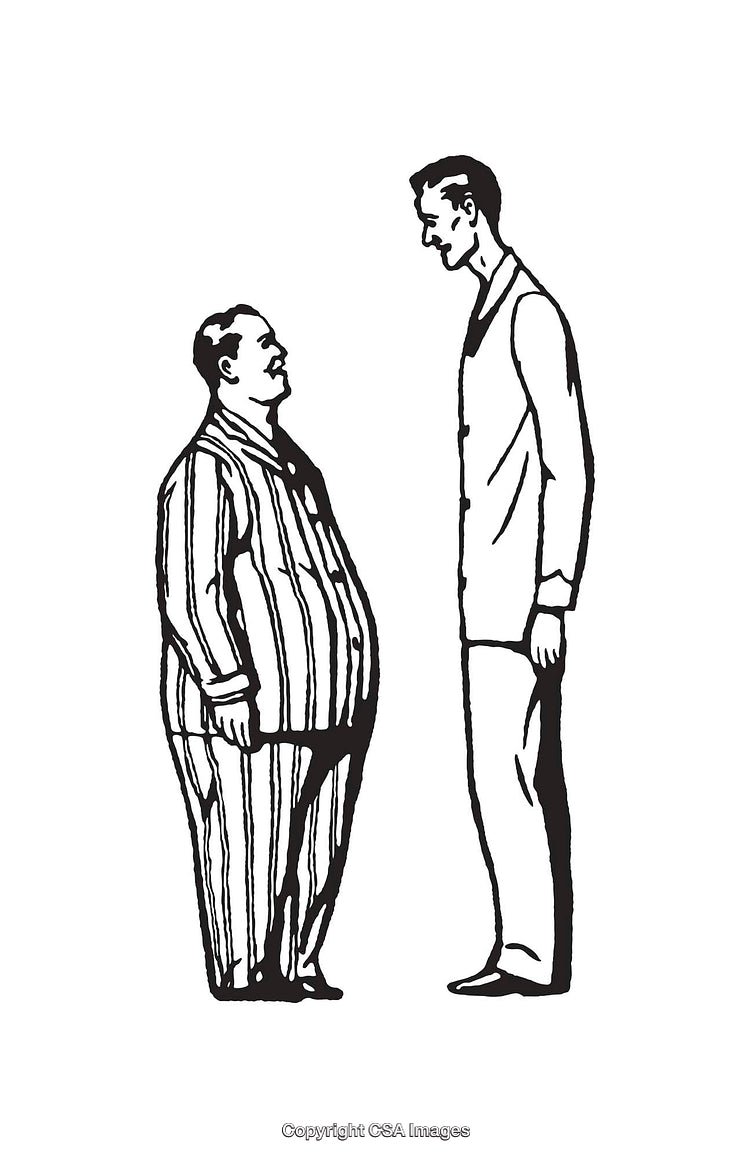 Illustration of Two Men in Contrasting Body Frames Facing Each Other