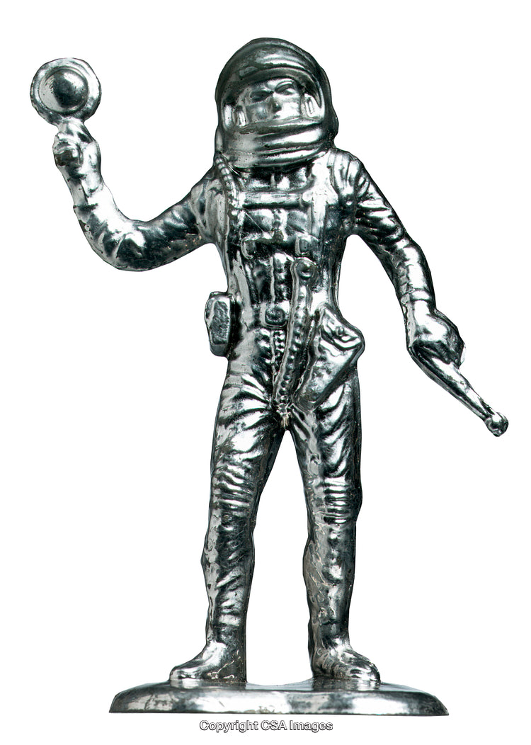 Vintage Metallic Astronaut Figurine with Helmet and Space-Themed Details