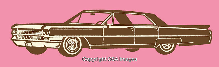 Classic Car Line Art Illustration on a Vibrant Pink Background