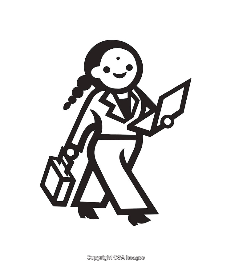 Professional Businesswoman Carrying Documents and Briefcase in Line Art Style