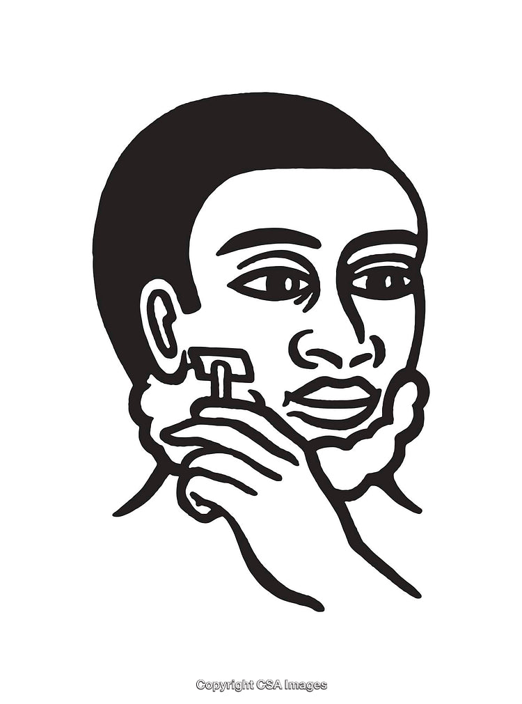 Black And White Line Art Illustration of a Man Shaving His Beard