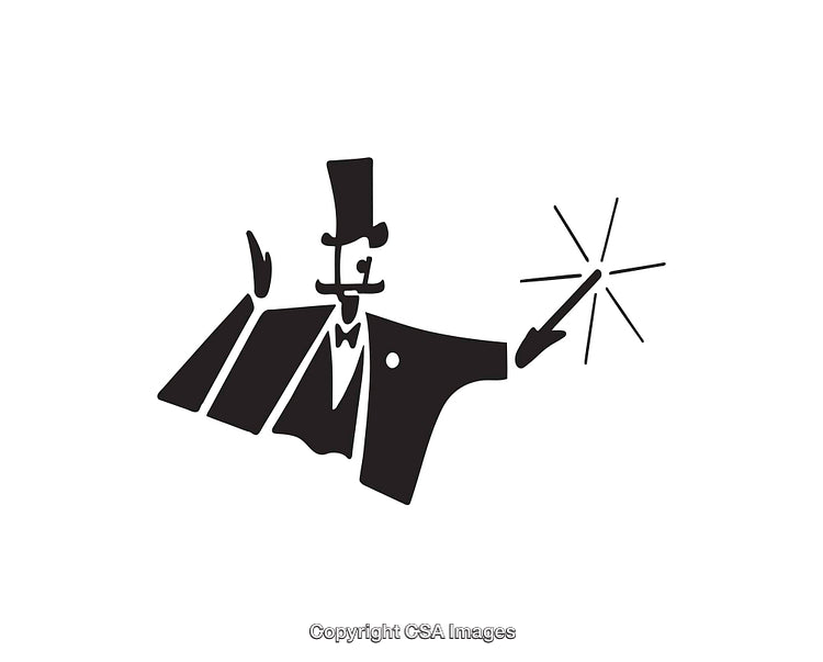 Elegant Line Art of a Magician Performing With a Magic Wand