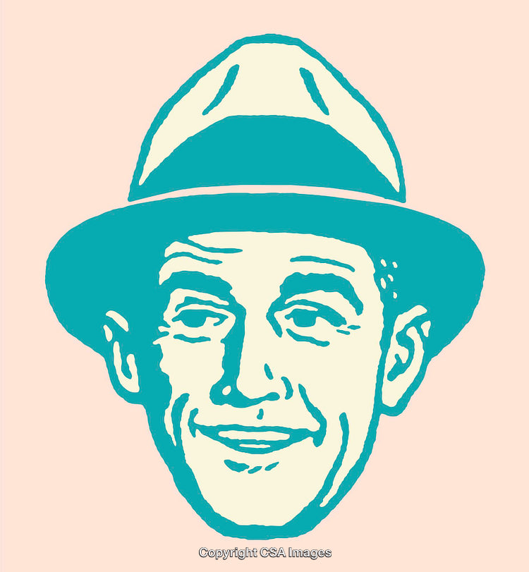 Stylized Retro Illustration of Smiling Man Wearing a Hat
