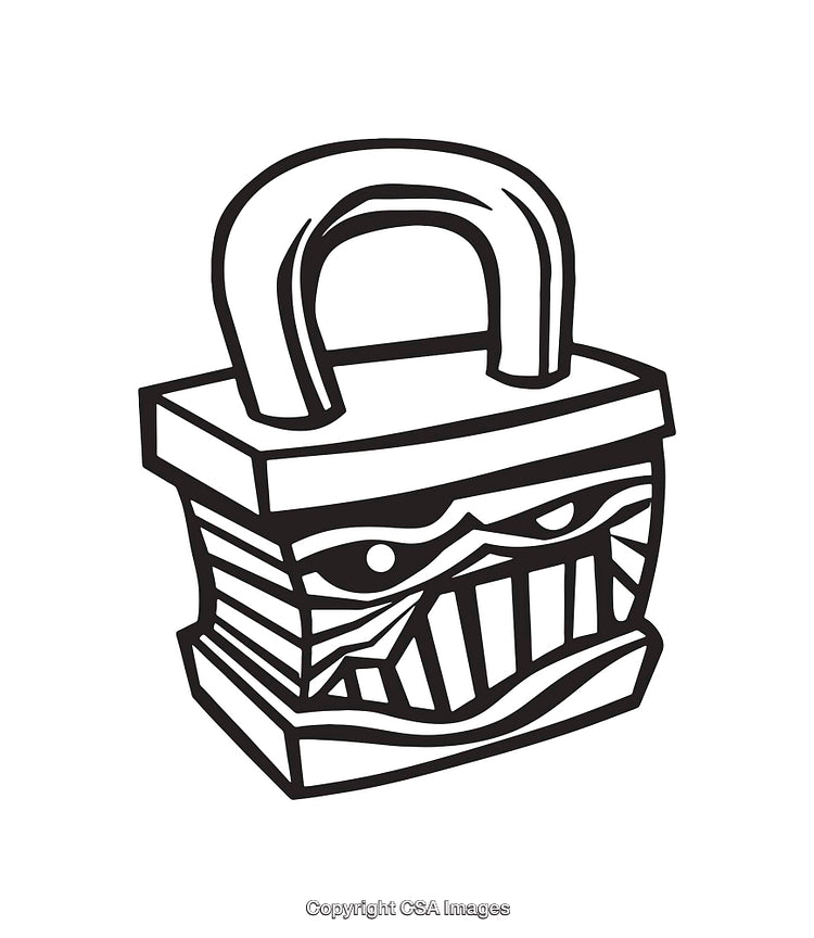 Black and White Line Art Illustration of Stylized Padlock With Abstract Design