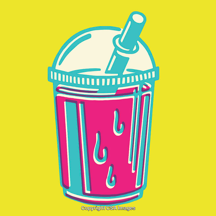Colorful Line Art Illustration of a Beverage Cup with Lid and Straw