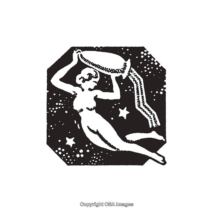Black and White Illustration of Aquarius Zodiac Sign with Stars