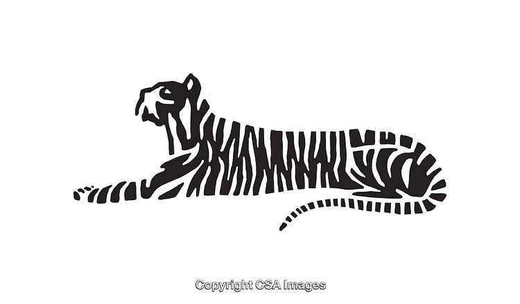 Stylized Black and White Vector Illustration of a Tiger Silhouette