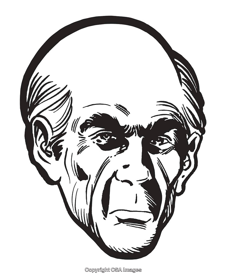 Detailed Black and White Illustration of a Serious Human Face