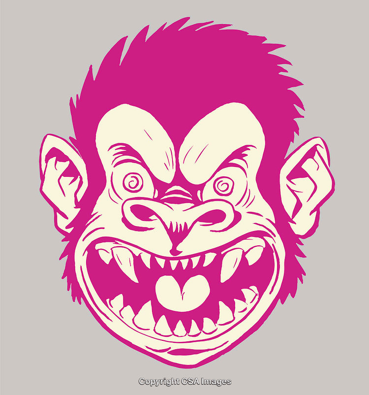 Colorful Line Art Illustration of a Cartoonish Angry Monkey Face