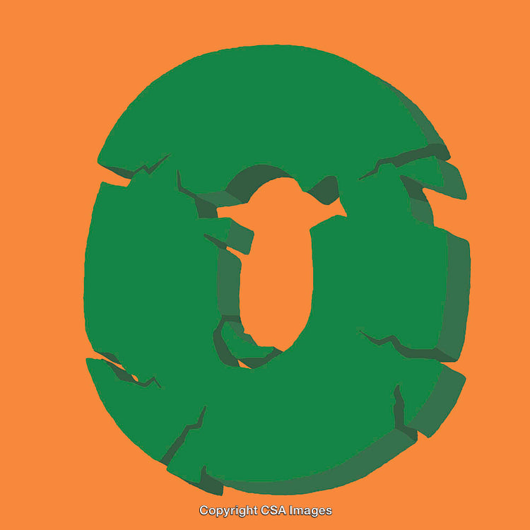 Abstract Green Letter O on Vibrant Orange Background