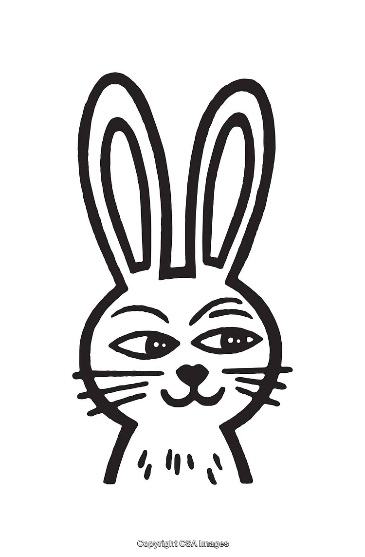 Black and White Line Art Illustration of Animal Character with Long Ears
