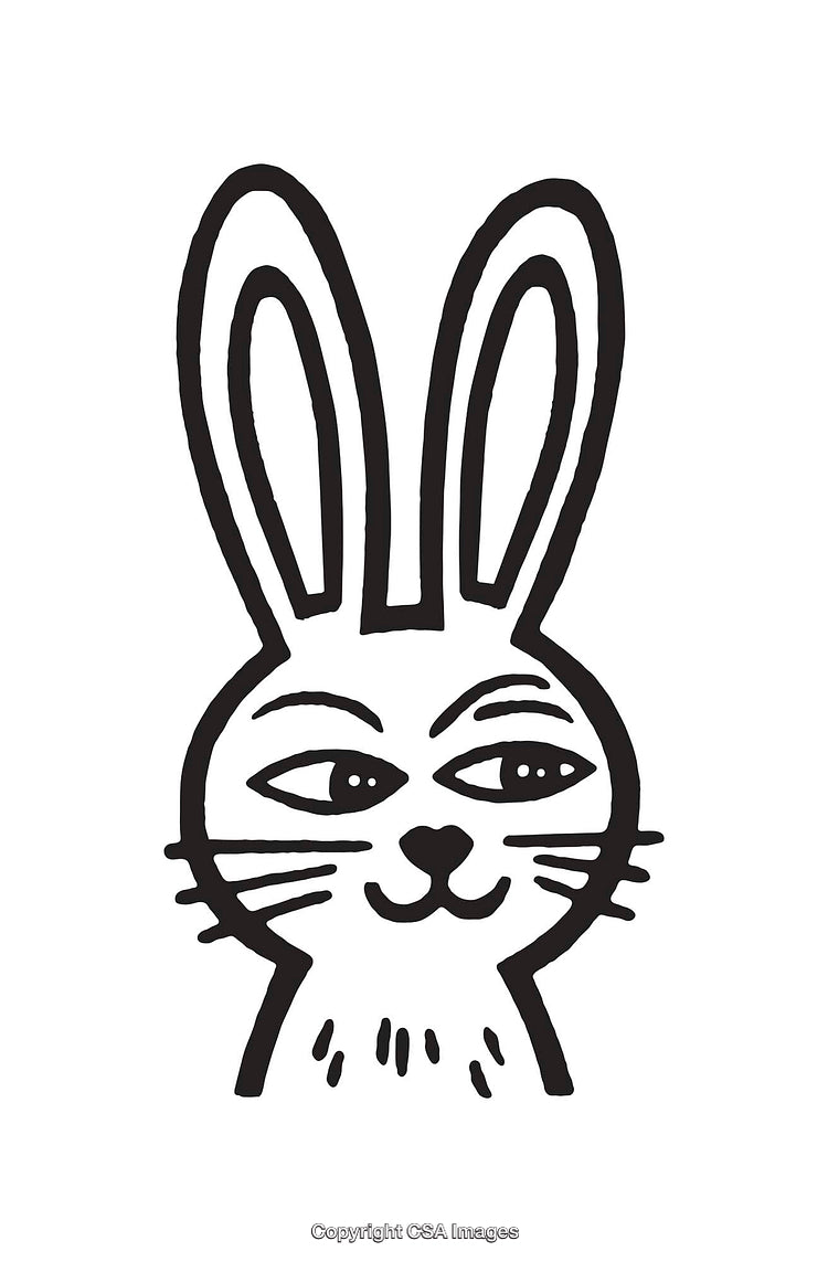 Black and White Line Art Illustration of Animal Character with Long Ears