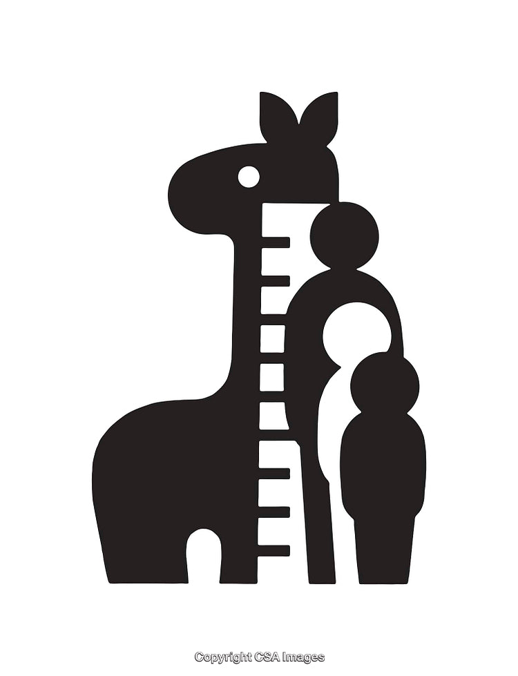 Black and White Giraffe Icon with Measuring Scale and Figures
