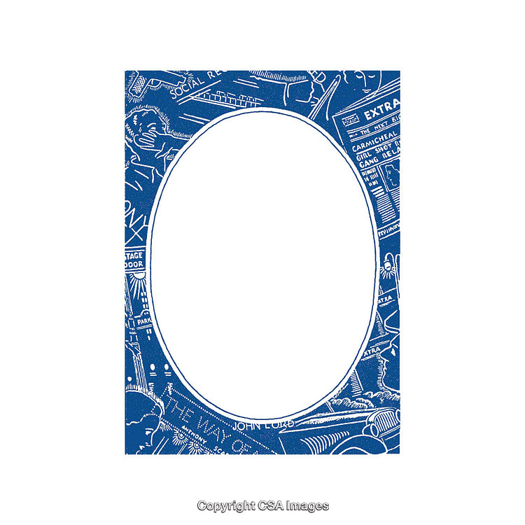 Blue Frame With Artistic Designs and Central Oval for Customizable Content