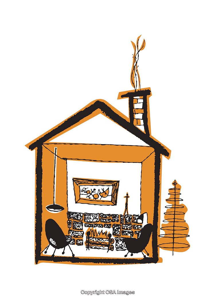 Cozy Illustration of a Warm Living Room with Fireplace and Decor