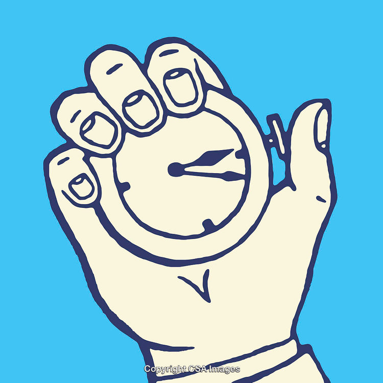 Hand Holding Stopwatch in a Blue Background Color Art Illustration