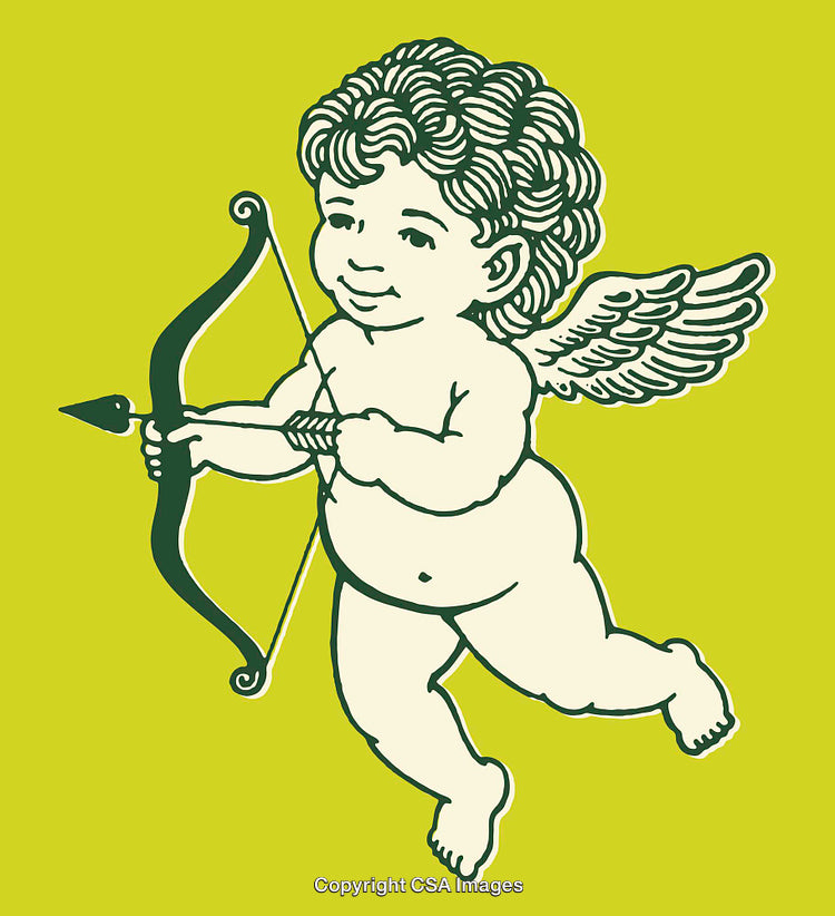 Illustration Of Cupid Angel With Bow On Vibrant Green Background