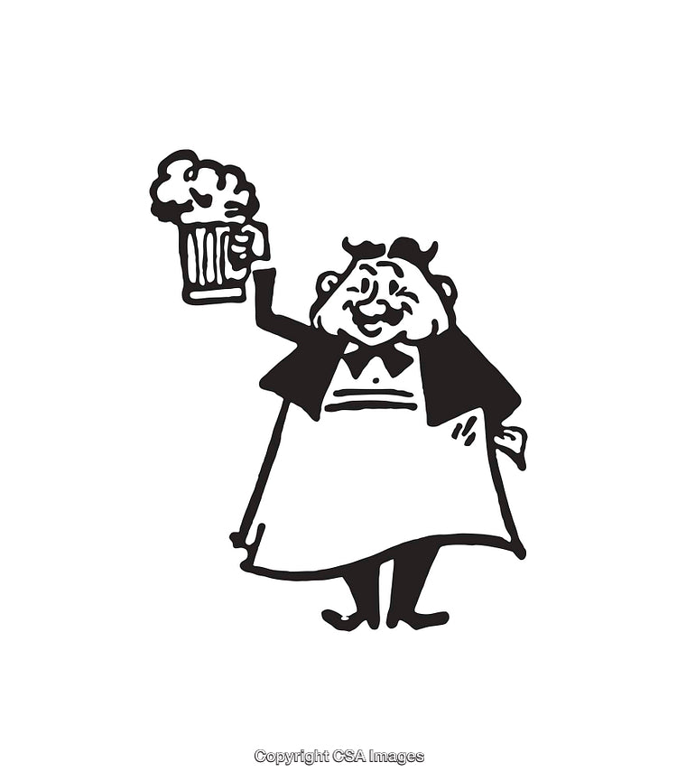 Black and White Line Art Illustration of a Cheerful Man Holding a Beer Mug