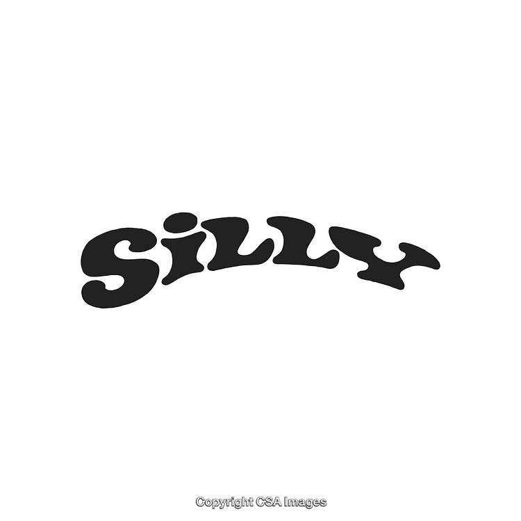Playful Black and White Illustration with Wavy Text Saying Silly