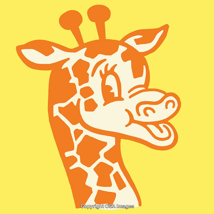 Color Line Art Illustration of a Smiling Cartoon Giraffe on Yellow Background