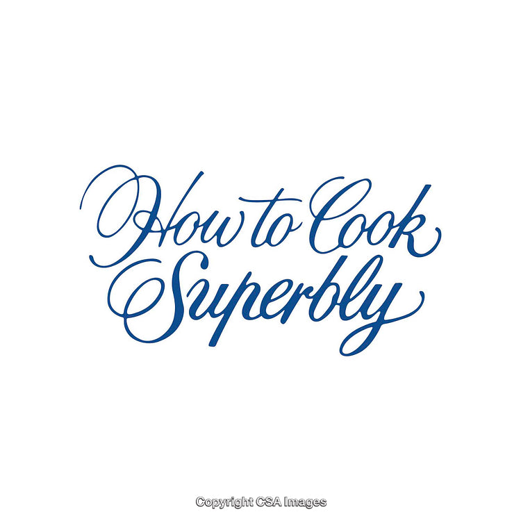 Stylized Blue Script on White Background Highlighting Cooking Expertise