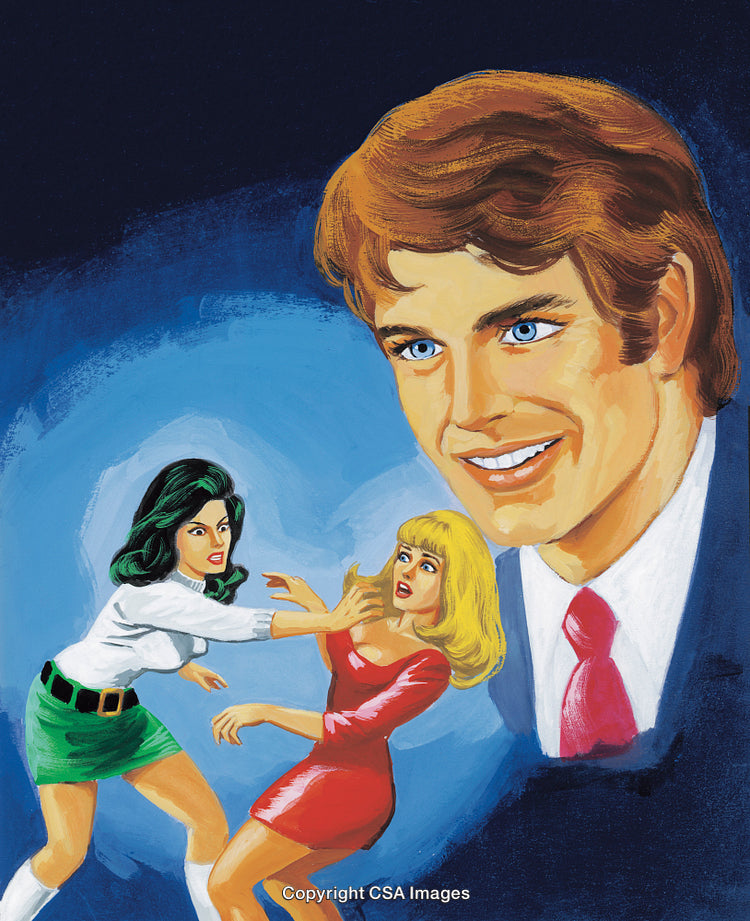 Vivid Illustration of Dramatic Conflict Between Two Women and a Man
