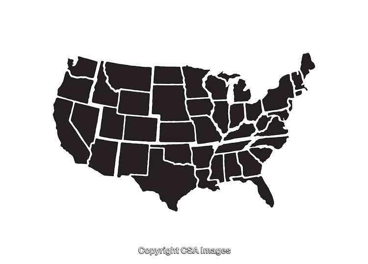 Black And White Silhouette Map Of The United States With State Divisions