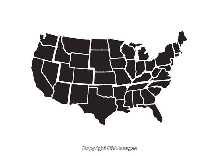Black And White Silhouette Map Of The United States With State Divisions