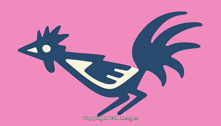 Colorful Abstract Rooster Illustration on a Vibrant Pink Background