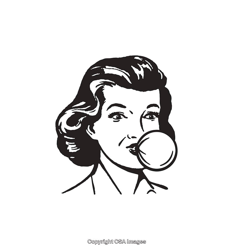 Retro Pop Art Style Woman Blowing Bubble Gum in Black and White