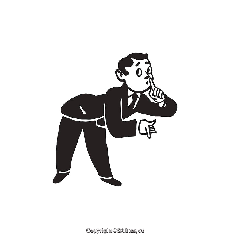 Black and White Illustration of Man in a Quiet Gesture Pose