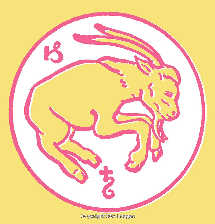 Artistic Illustration of a Goat in Pastel Colors with Graphic Elements